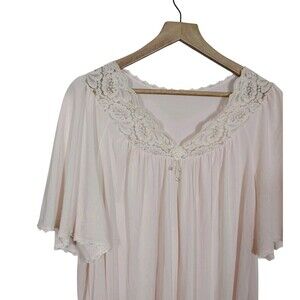 Shadowline Vintage Lace Peignoir Nightgown Pale Pink Romantic Large